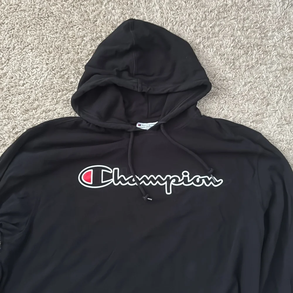 EUC Men’s Champion Black/White Script MidWeight Hoodie in Size 2XL - Picture 3 of 9